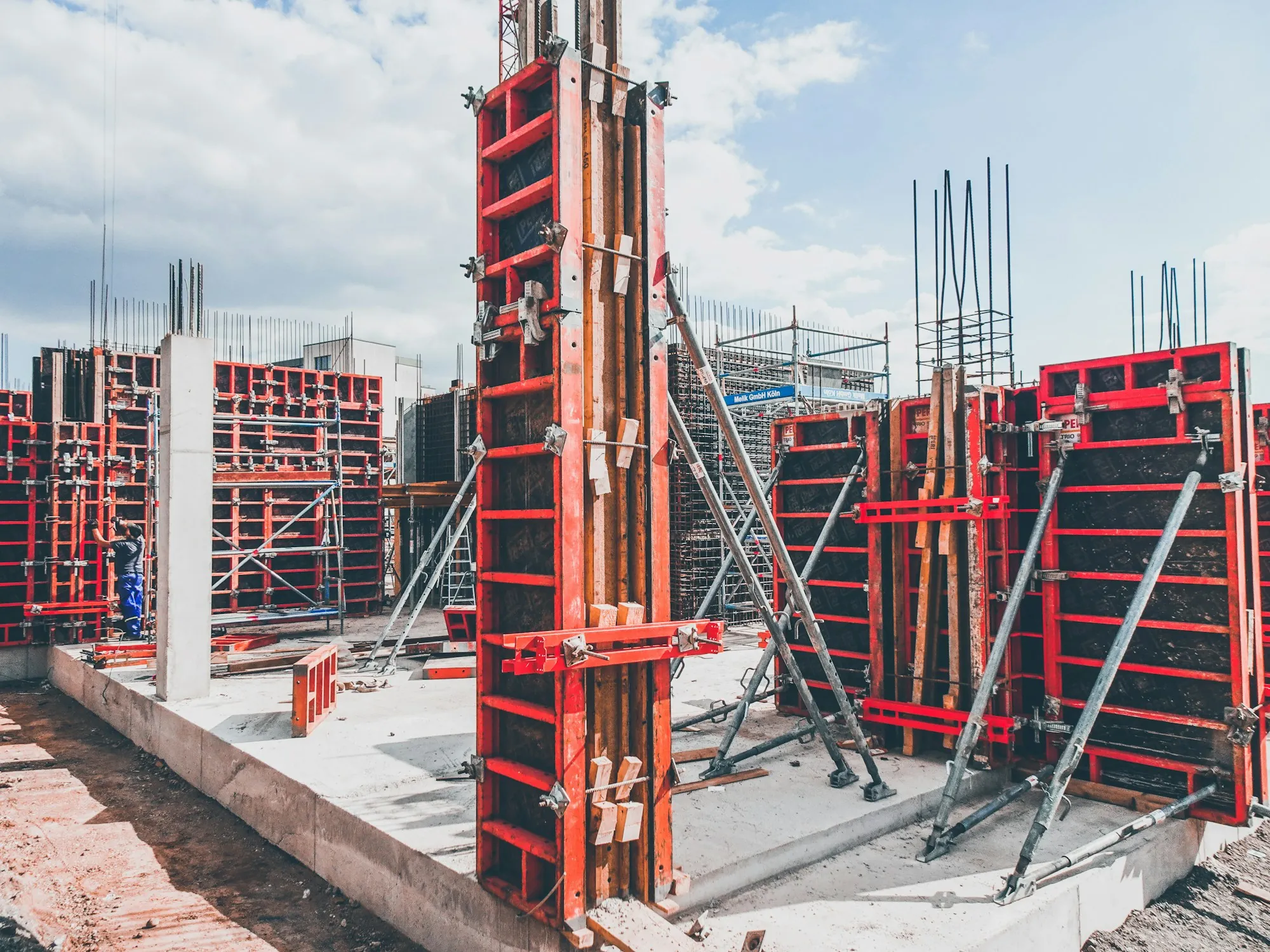 Wall forms set up for a concrete pour